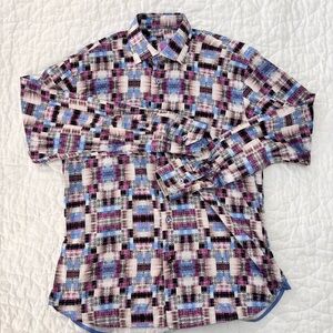 Luchiano Visconti Black Men’s Long Sleeve Medium Shirt Blurred Geometric Design